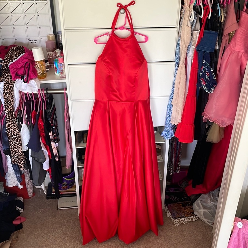 Red Silk Halter Prom Dress